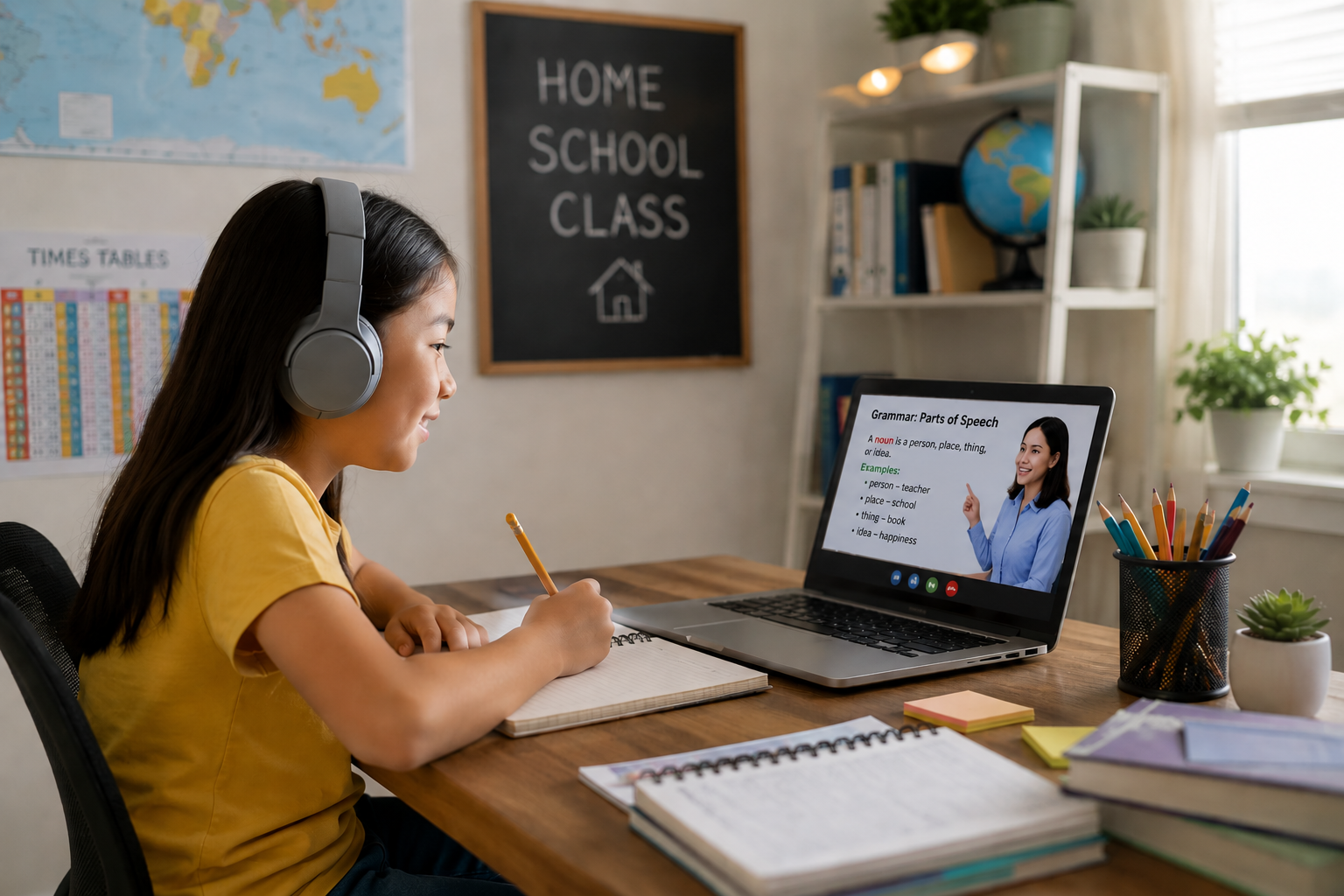 Young students in a live online class